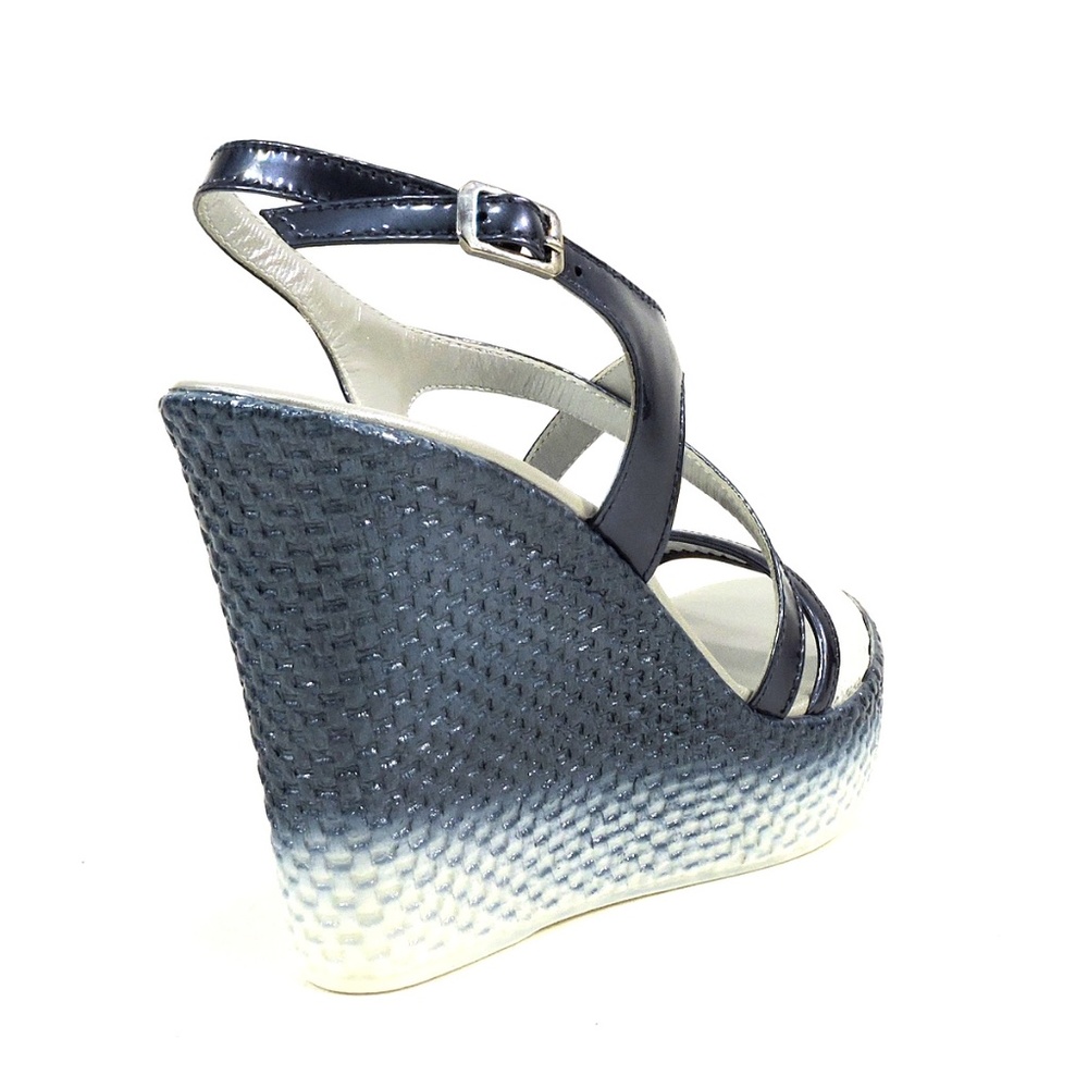 LUIGI TRAINI🇮🇹BLUE LEATHER PLATFORM SANDALS - Picture 5 of 7